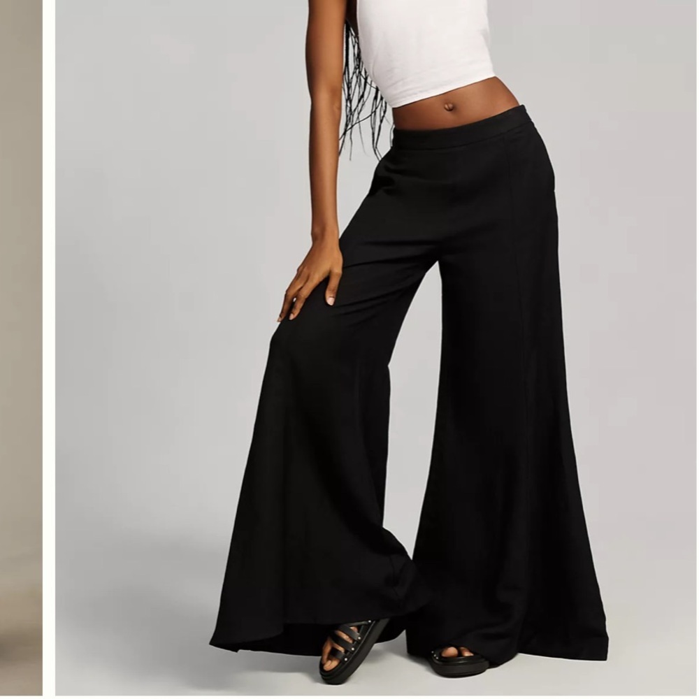 Anthropologie Palazzo Linen pants black size 10 Tall NWT - Picture 2 of 14